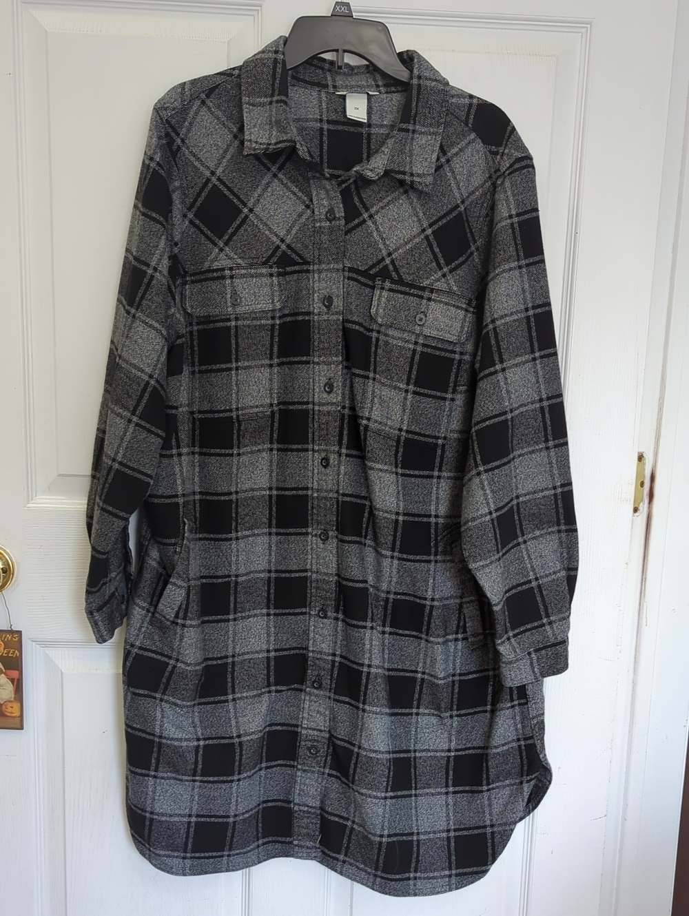 Duluth Trading Co Folklore Black Plaid Flannel Button Up Shirt Dress Tunic